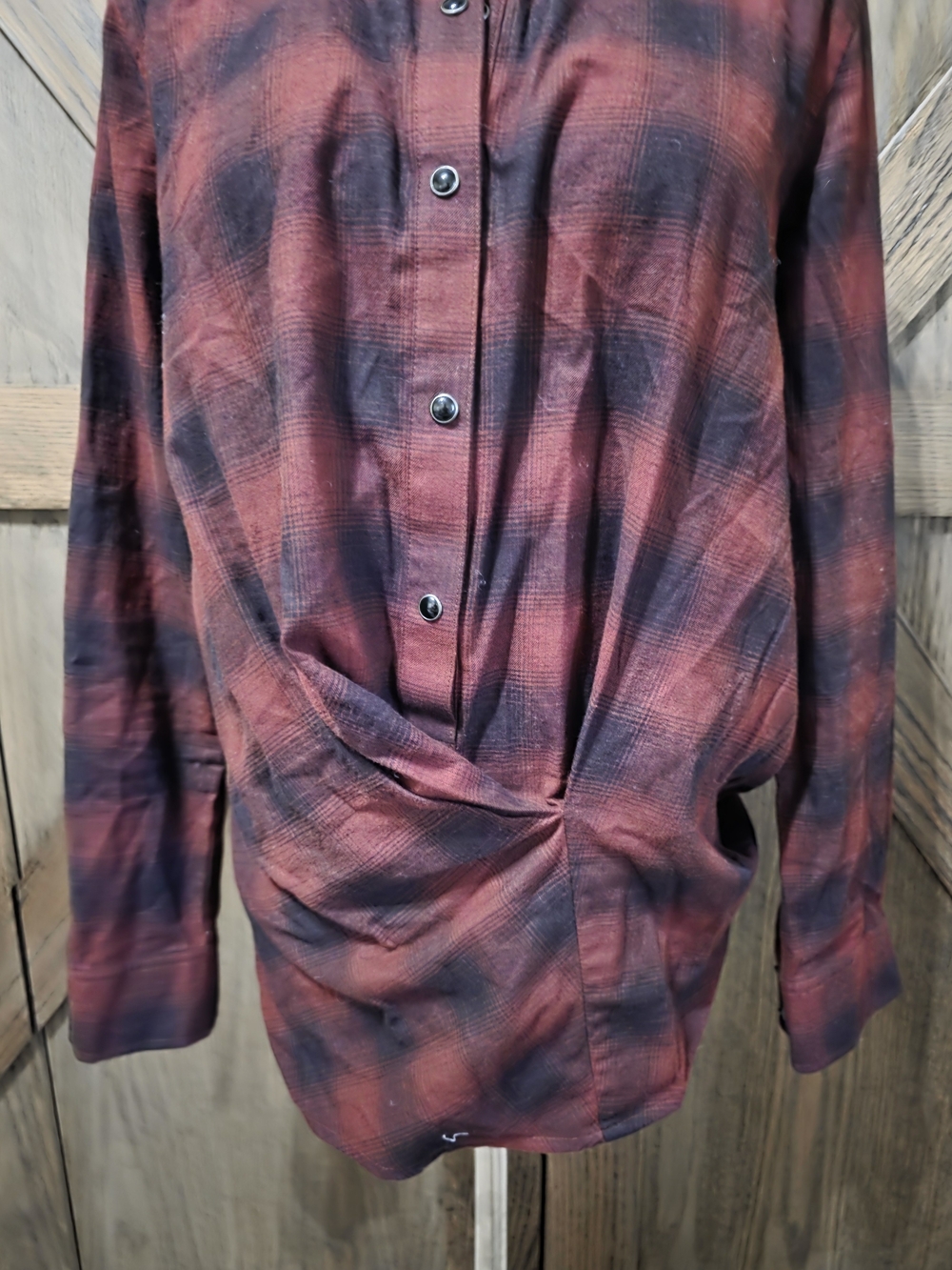 All Saints Plaid Twist-Hem Button Down Shirt - Picture 2 of 4